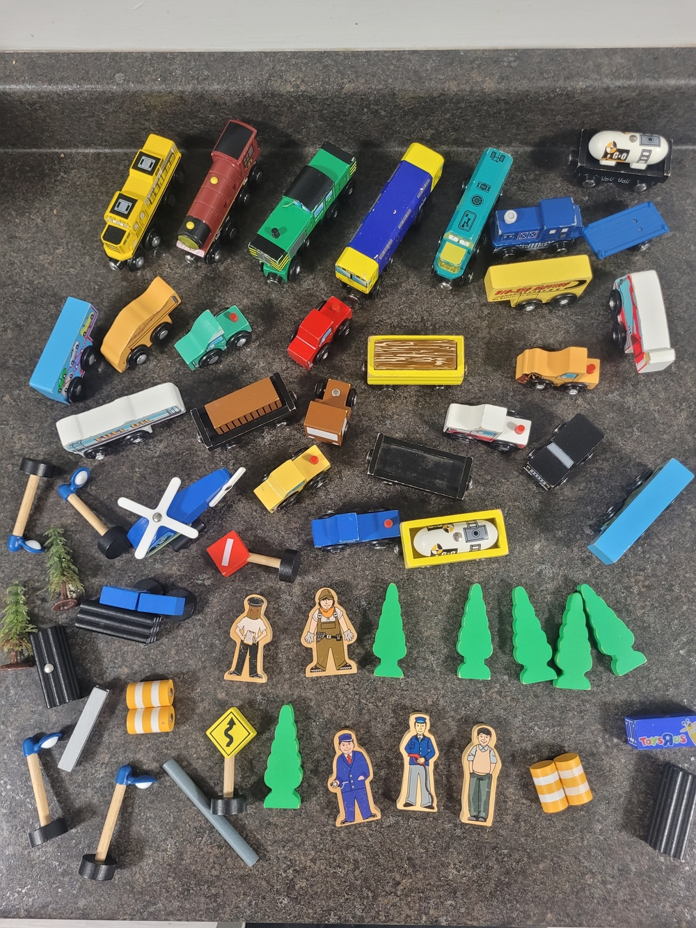 Wooden Toy Vehicle , Trains, Accessoried and Figures Lot